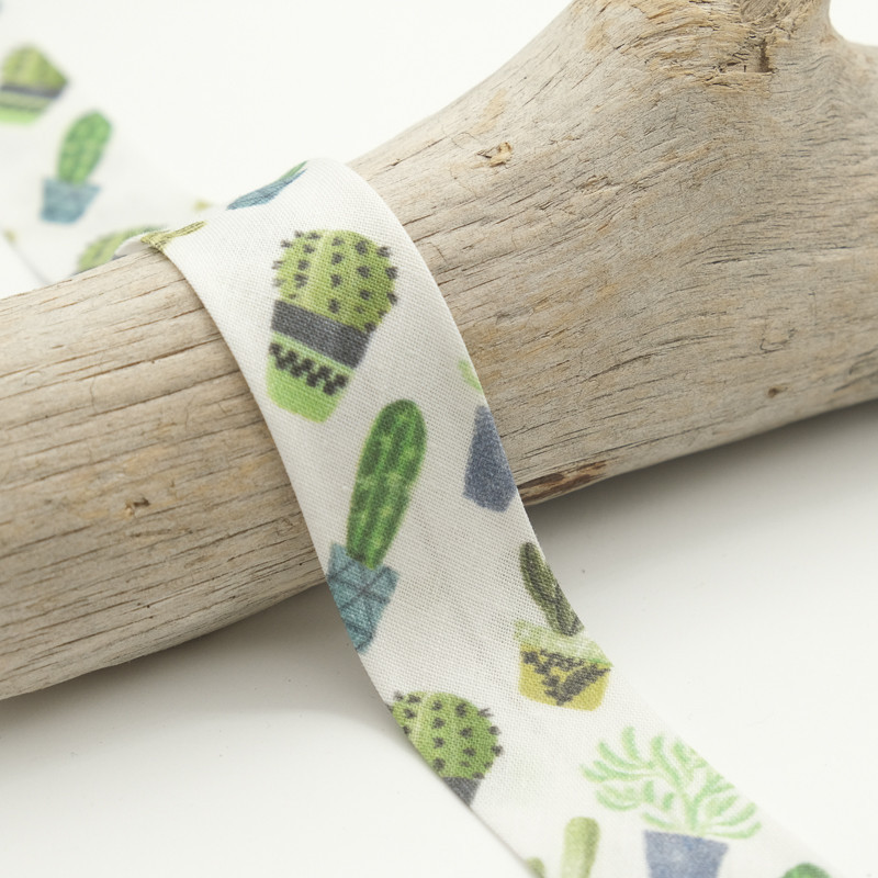 25MM Printed Bias Tape - Green Cactus - Maison Klem